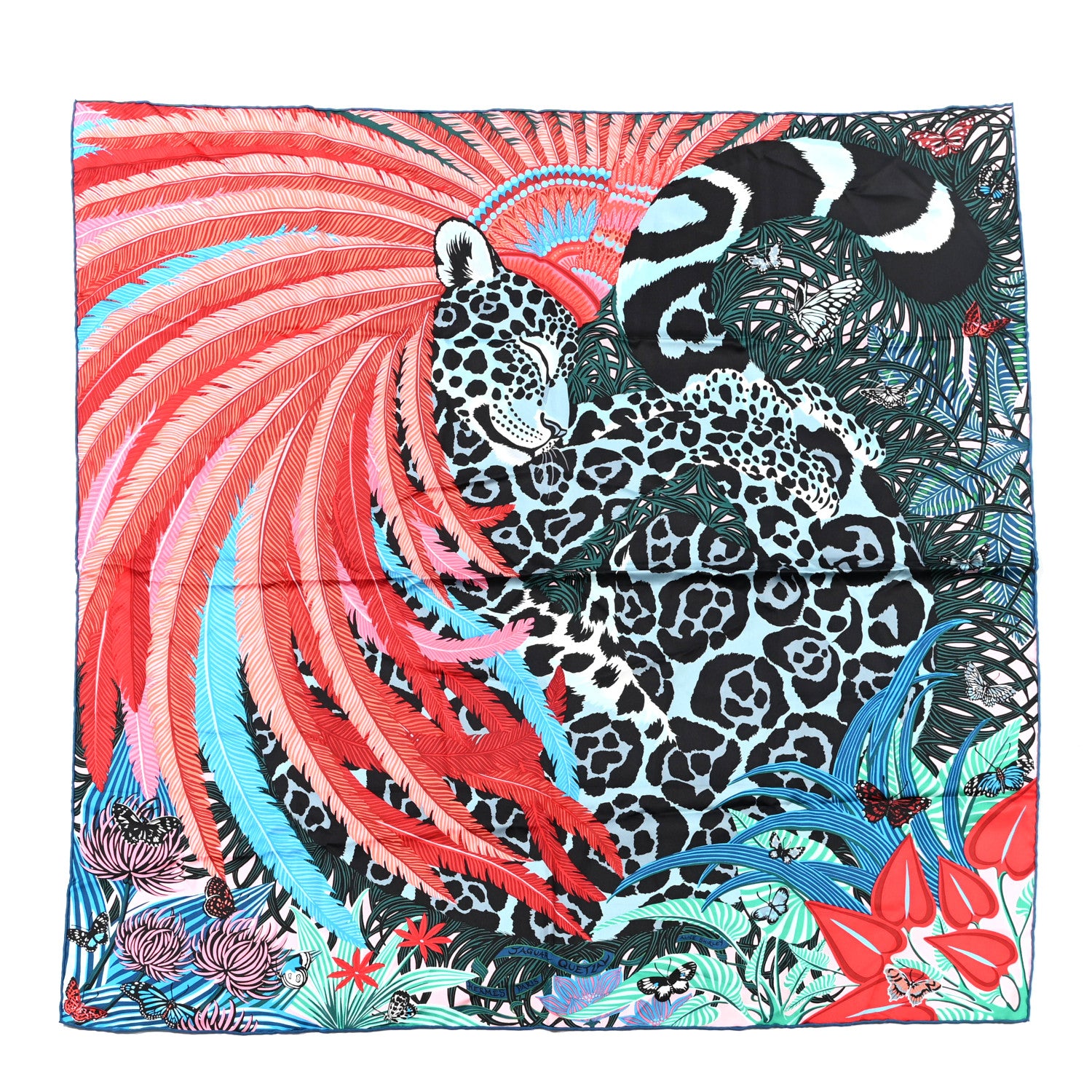 Hermes Silk Jaguar Quetzal Scarf 90 Quetsche Rose Bleu Vert 1 of 6
