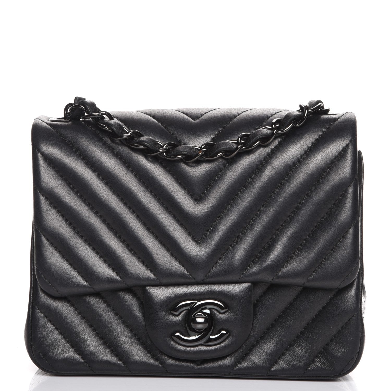 Chanel Lambskin Chevron Quilted Mini Square Flap So Black 1 of 10