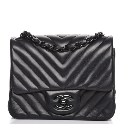 Chanel Lambskin Chevron Quilted Mini Square Flap So Black 1 of 10