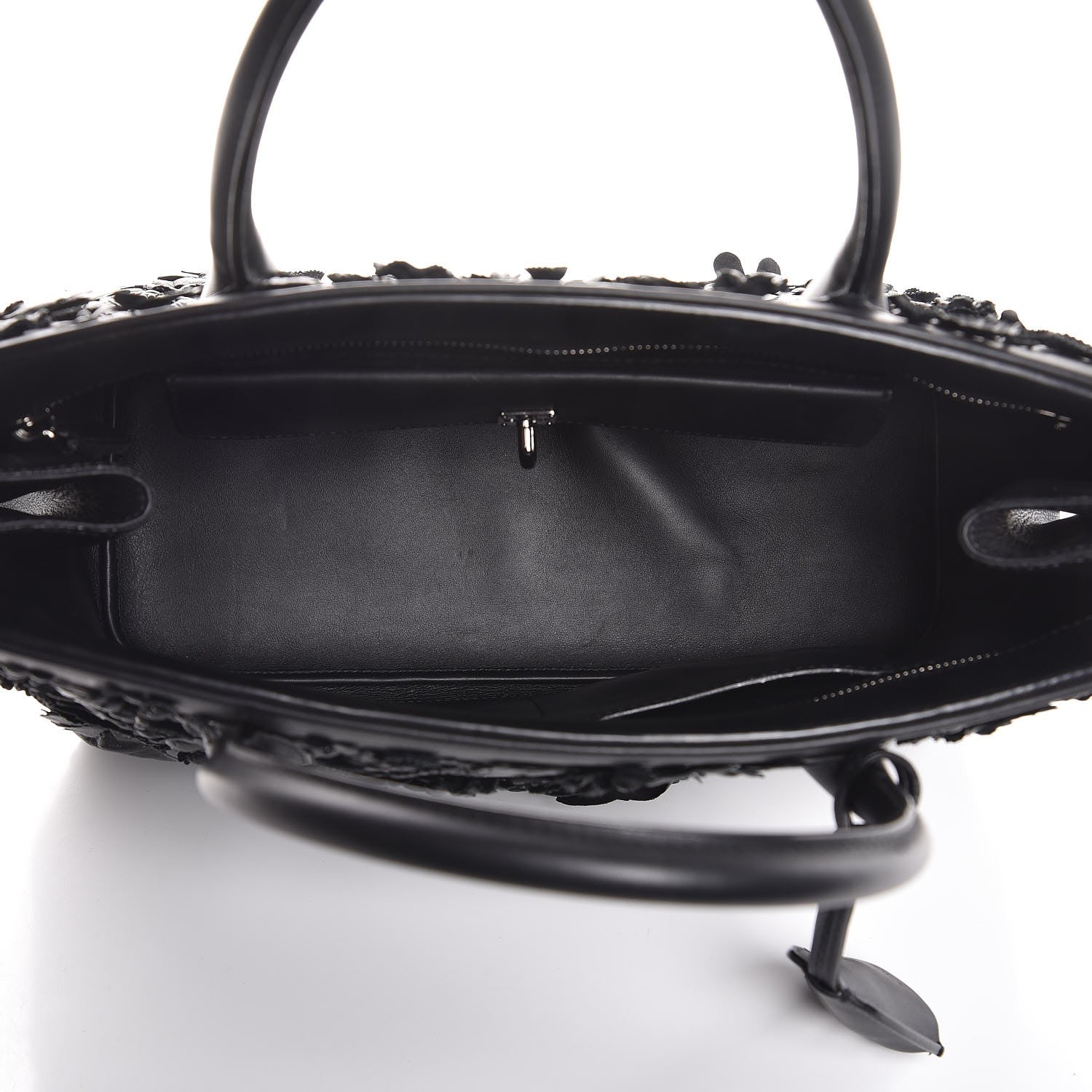 Christian Dior Calfskin Floral Applique Bar Tote Black 5 of 8