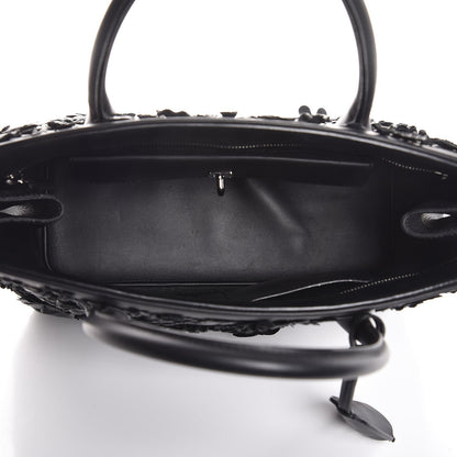 Christian Dior Calfskin Floral Applique Bar Tote Black 5 of 8