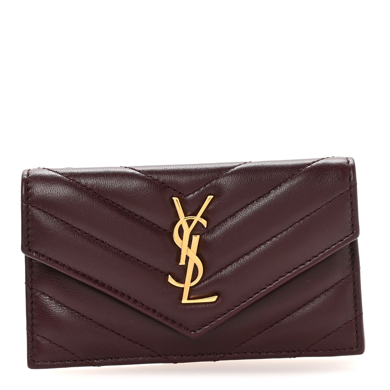 Saint Laurent Lambskin Matelasse Chevron Monogram Compact Wallet  Rouge Cabernet 1 of 8