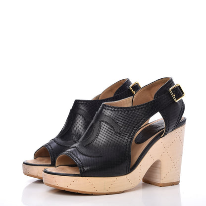 Chanel Lambskin Perforated Wood CC Clogs 38 Black 3 of 14