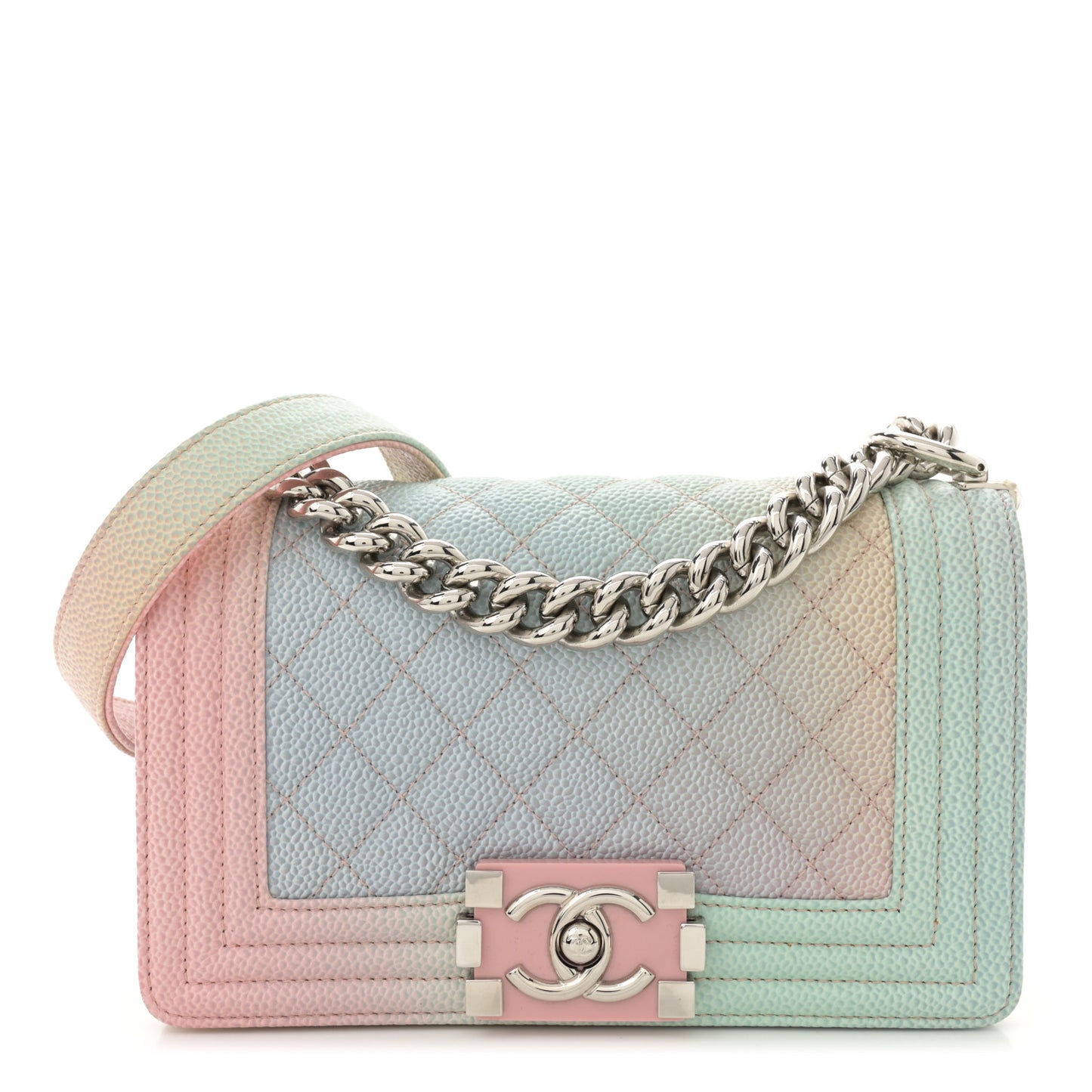 Caviar Quilted Small Rainbow Boy Flap Multicolor