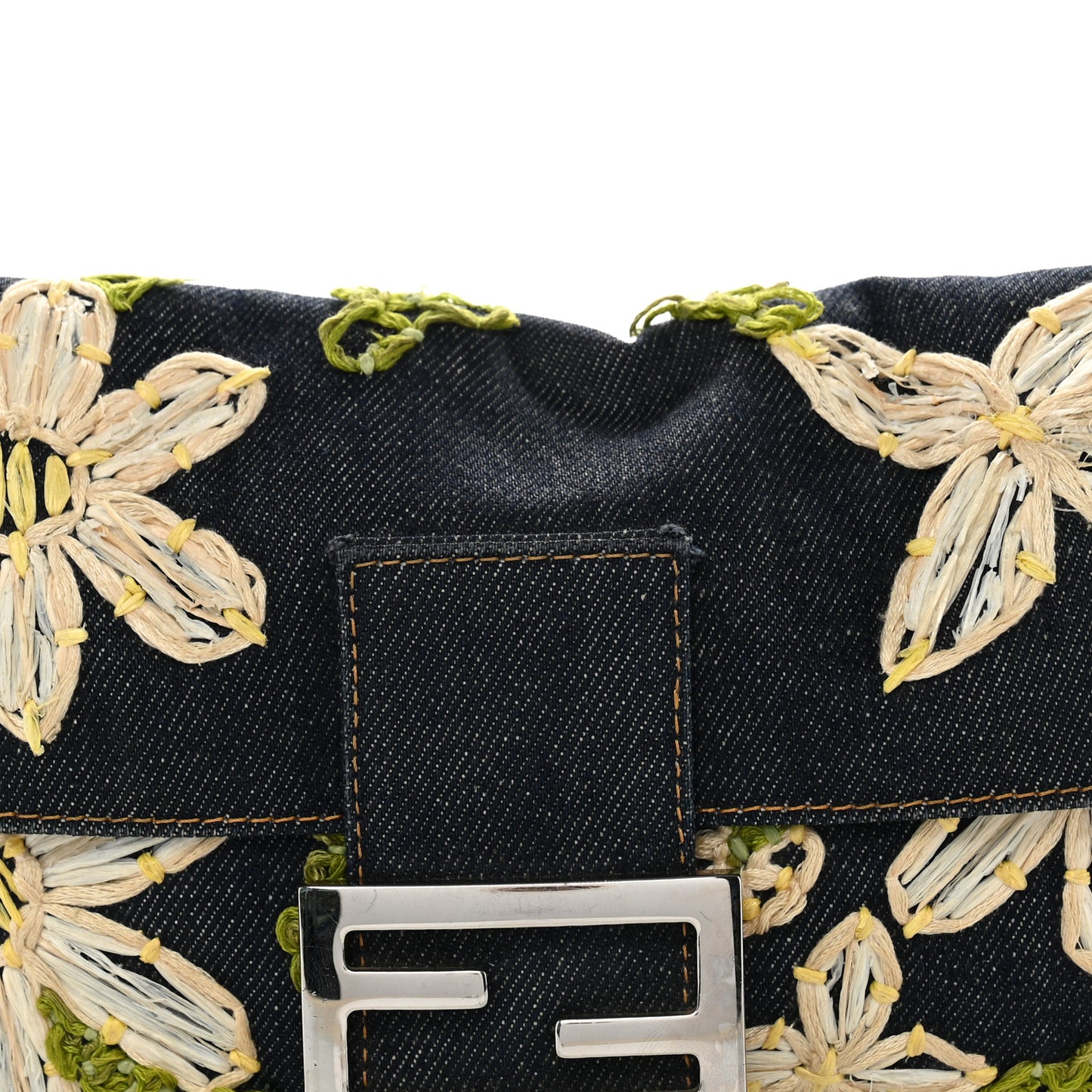 Denim Flower Applique Baguette Blue