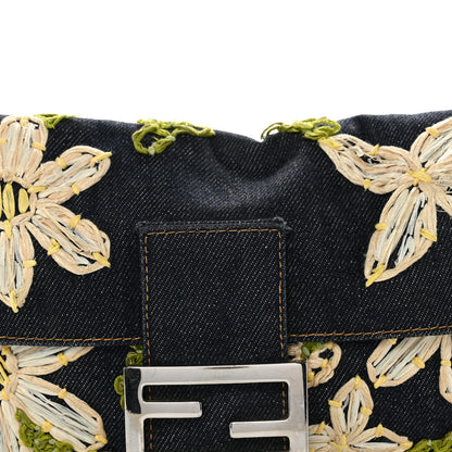 Fendi Denim Flower Applique Baguette Blue 7 of 11
