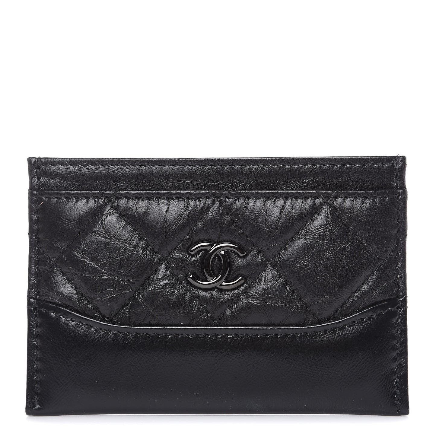 Aged Calfskin Smooth Calfskin Quilted Gabrielle Card Holder So Black