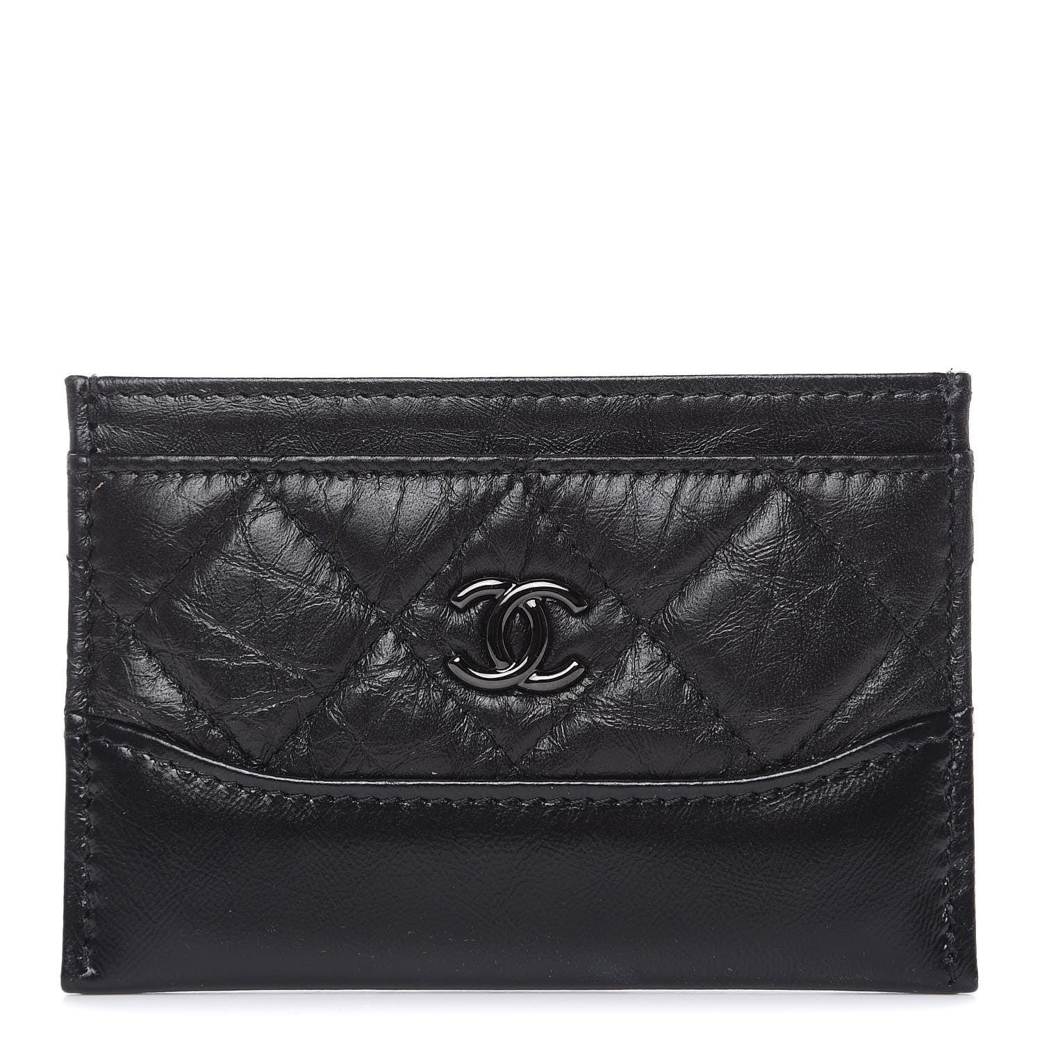 Chanel Aged Calfskin Smooth Calfskin Quilted Gabrielle Card Holder So Black 1 of 8