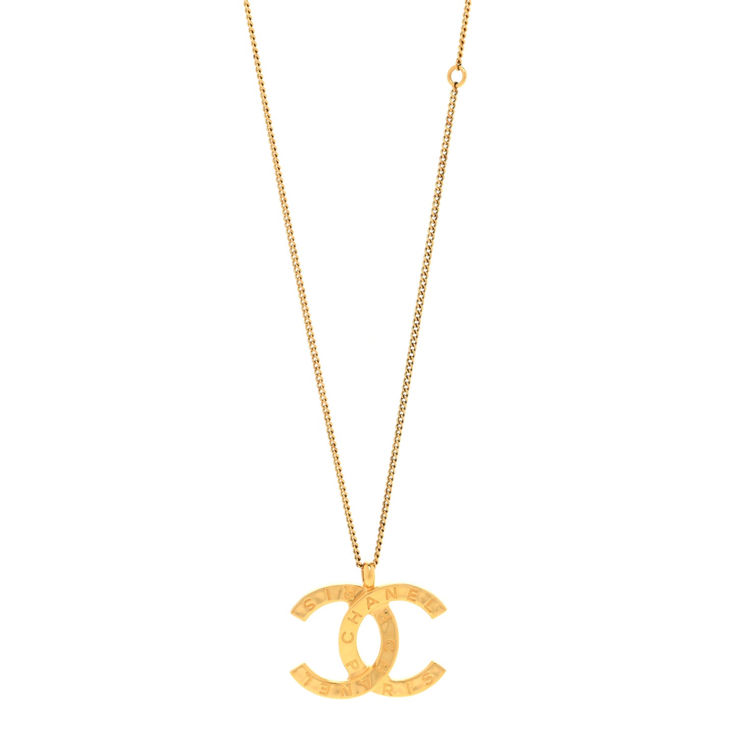 Metal CC Paris Button Necklace Gold