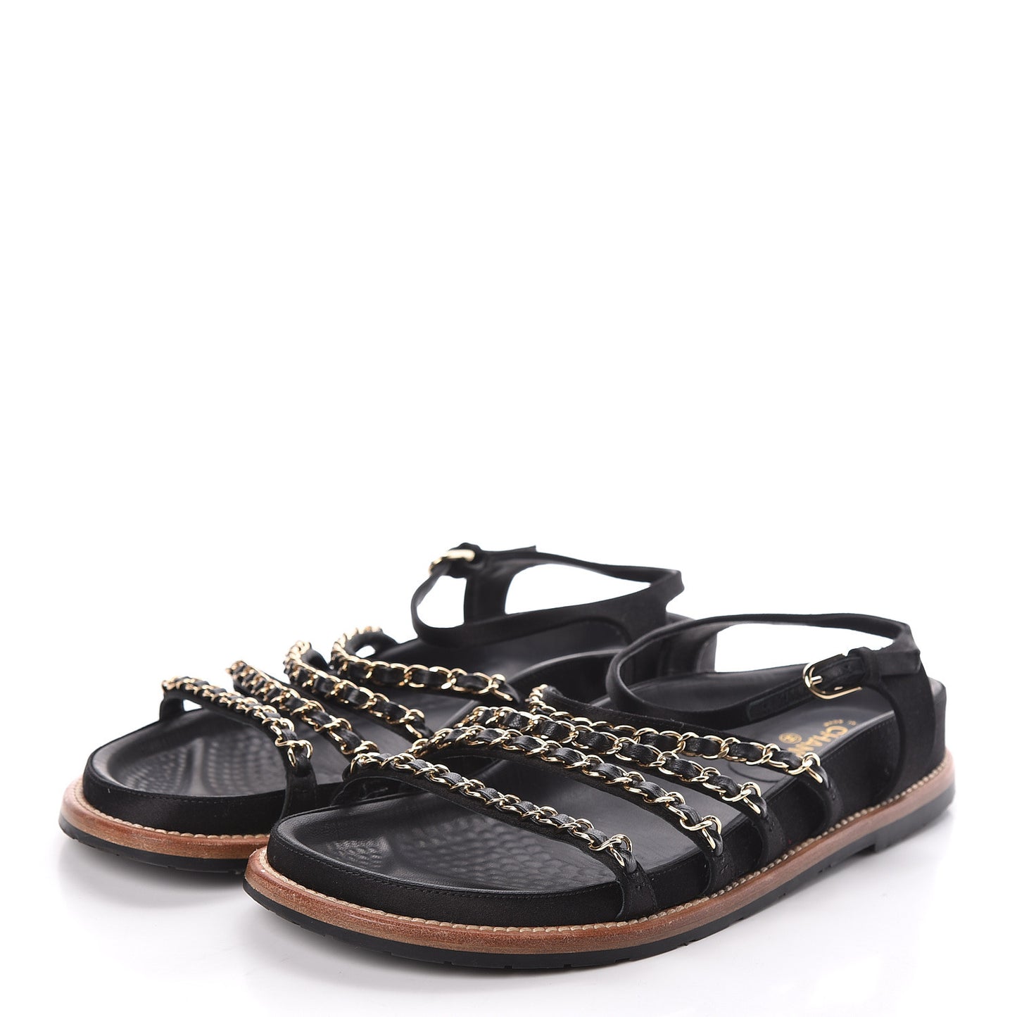 Satin Chain Flat Sandals 38.5 Black