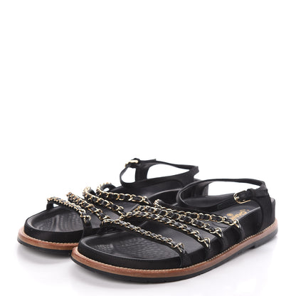 Chanel Satin Chain Flat Sandals 38.5 Black 3 of 7