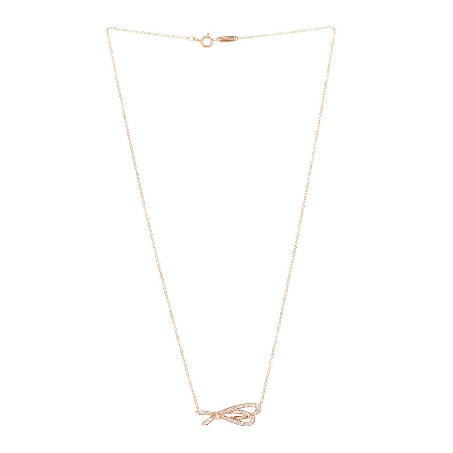 Tiffany 18K Yellow Gold Diamond Mini Bow Pave Pendant Necklace 3 of 7