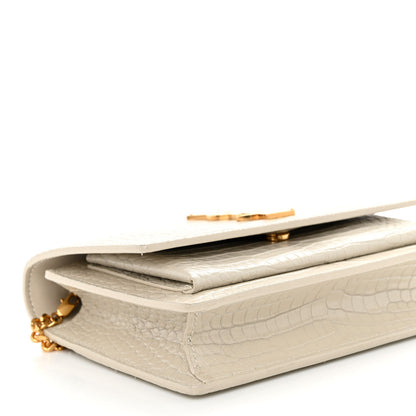Saint Laurent Calfskin Crocodile Embossed Monogram Sunset Chain Wallet Blanc Vintage 8 of 10