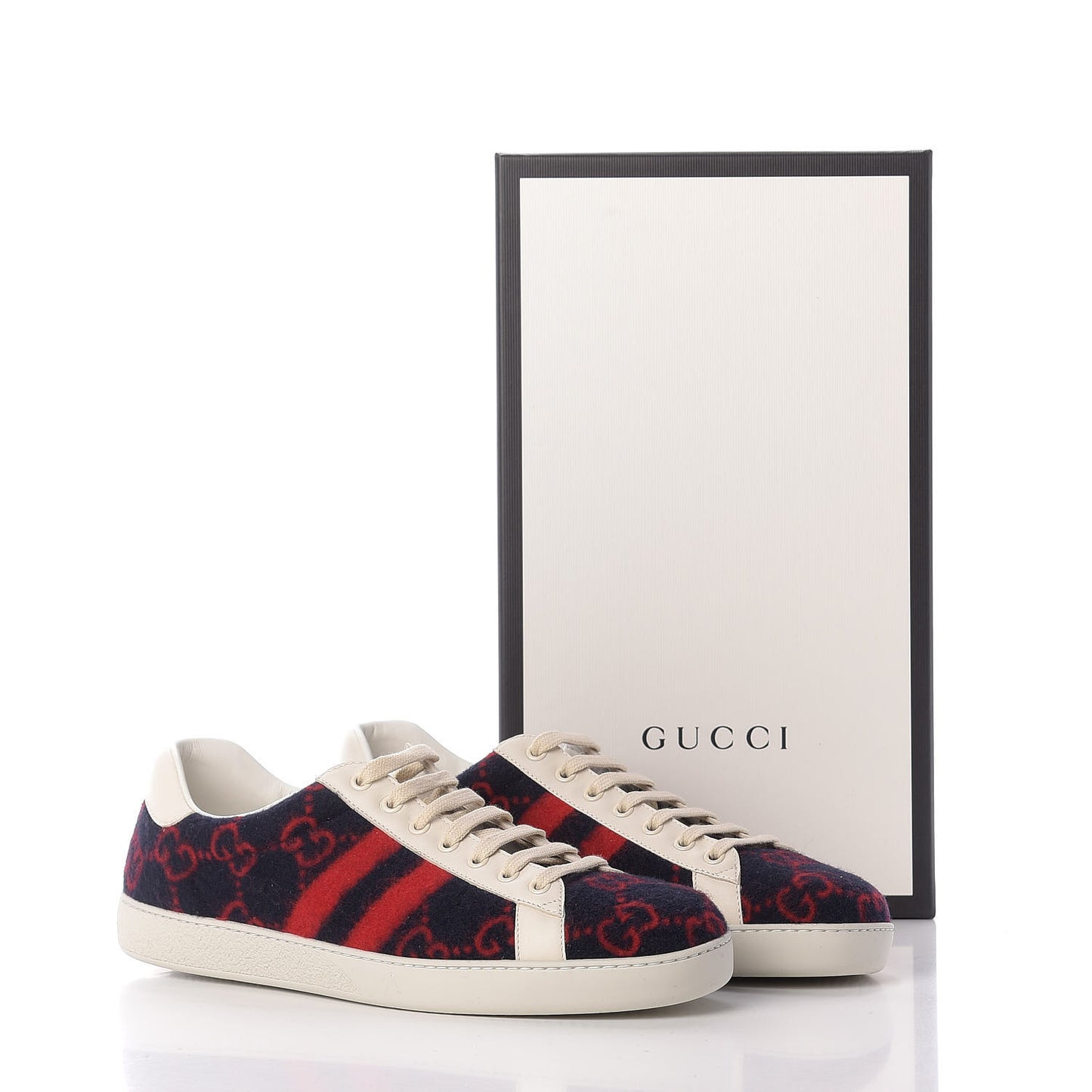Covered Wool Big GG Monogram Mens Sneakers 10.5 Blue Red Mystic White