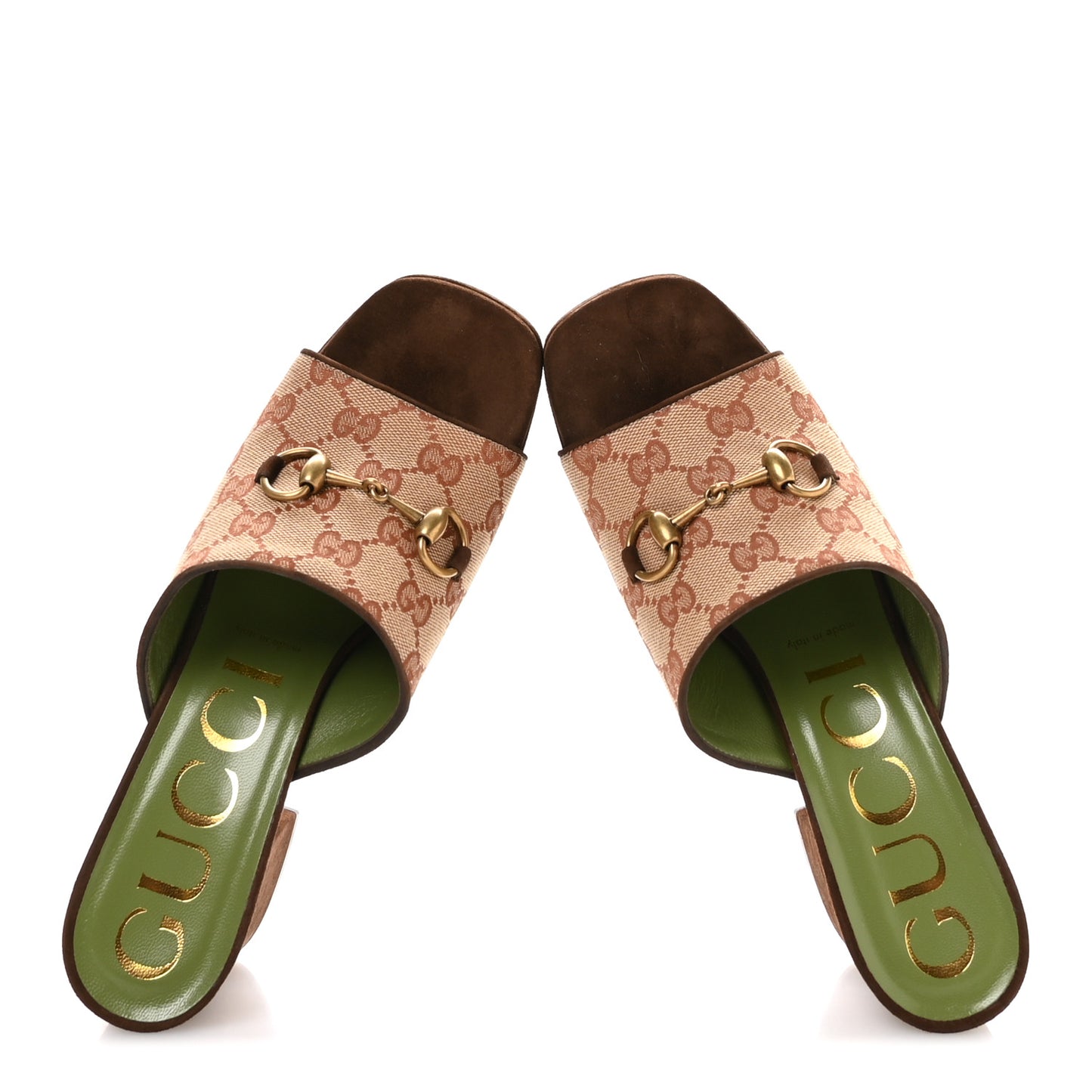 GG Monogram Kid Scamosciato Houdan Mid Heel Platform Slide Sandals 39 Beige Ruggine Maroon
