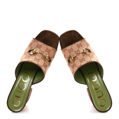 Gucci GG Monogram Kid Scamosciato Houdan Mid Heel Platform Slide Sandals 39 Beige Ruggine Maroon 2 of 9