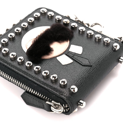 Fendi Vitello Elite Flamingo Mink Karlito Studded Zip Around Chain Wallet Black White Plaster 10 of 12