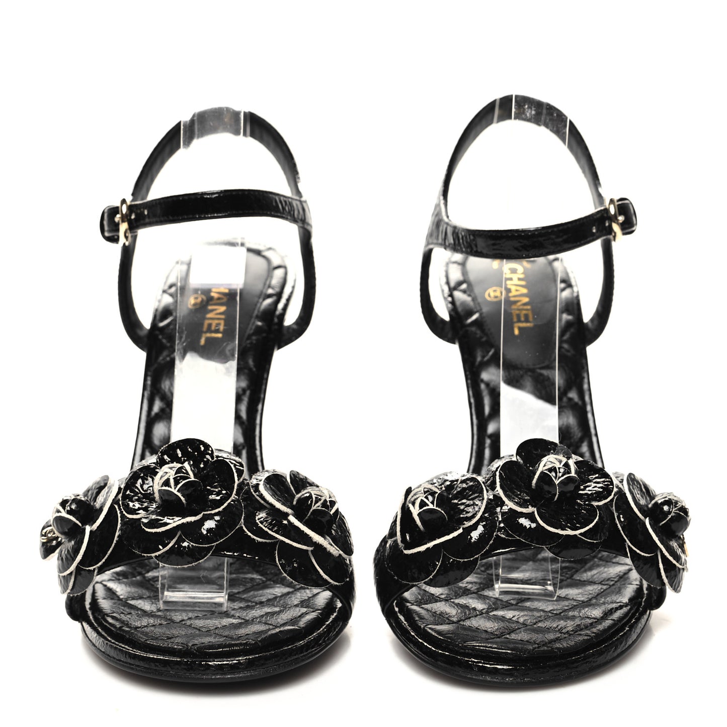 Chevre Craquelee Camellia Sandals 37.5 Black