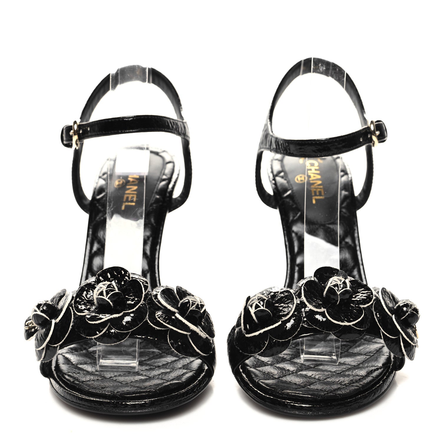 Chanel Chevre Craquelee Camellia Sandals 37.5 Black 2 of 7