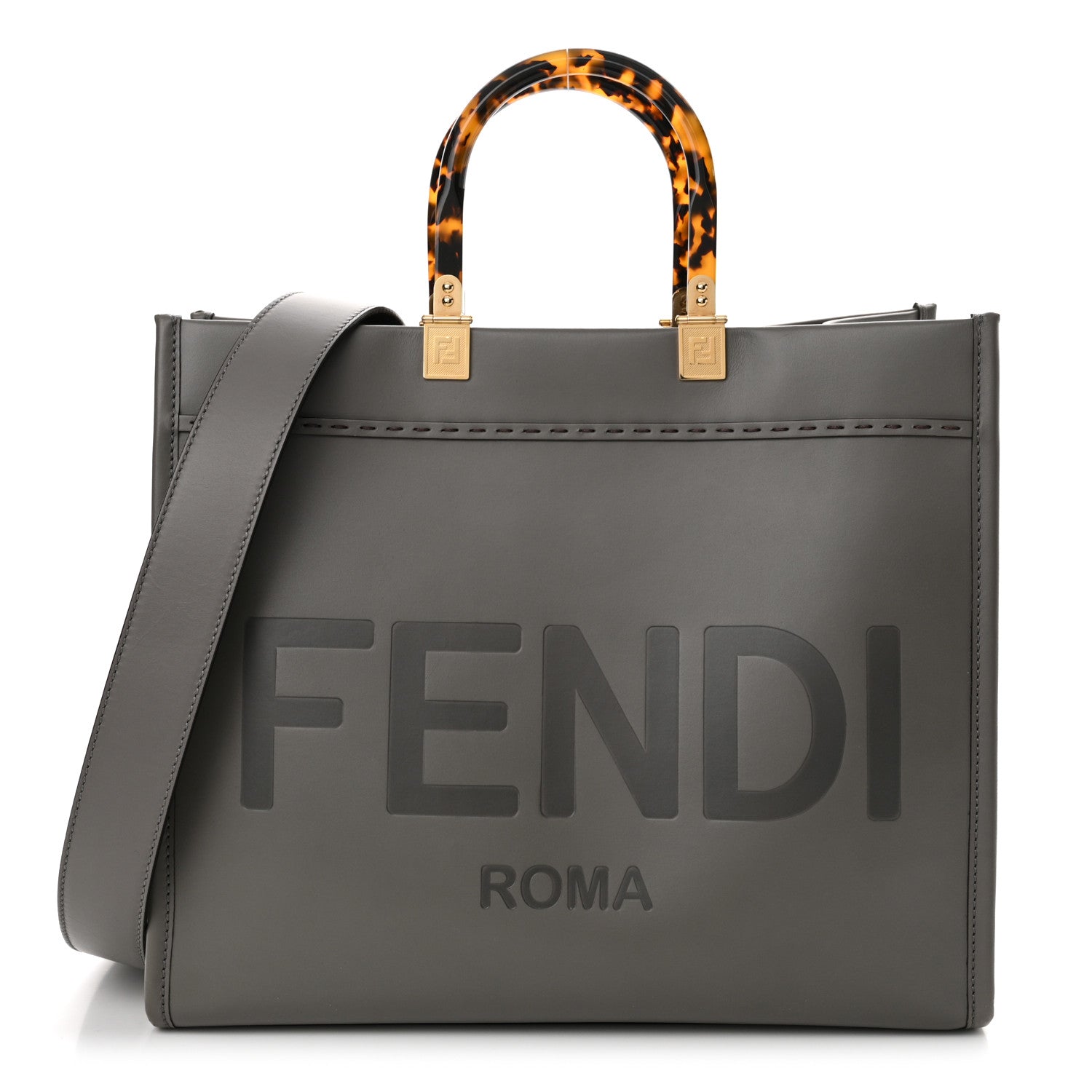 Fendi Vitello King Plexiglass Logo Embossed Medium Fendi Sunshine Shopper Tote Moon 1 of 11