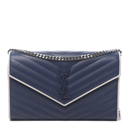 Saint Laurent Grain De Poudre Matelasse Monogram Chain Wallet Denim Bianco Ottico 1 of 14