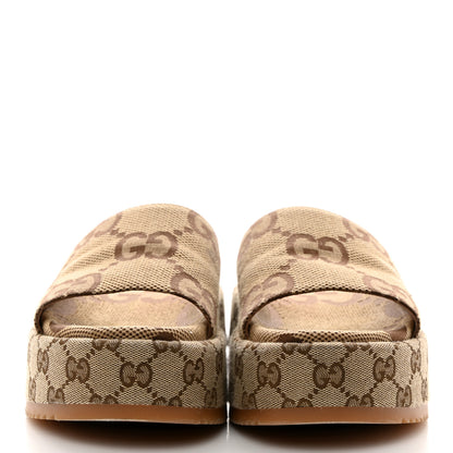 Gucci Monogram Maxi GG Angelina Platform 55mm Slide Sandals 36.5 Camel Ebony 2 of 9