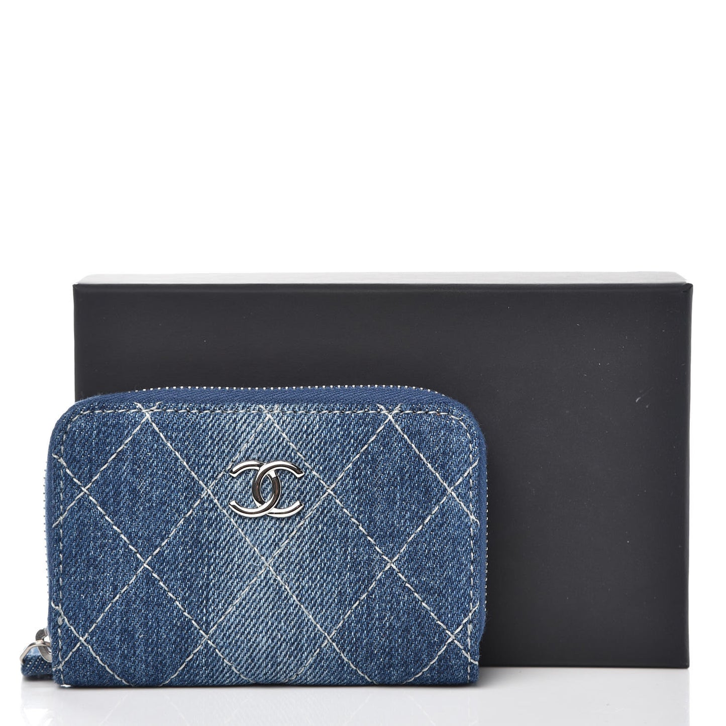 Denim Quilted Zip Coin Purse Blue