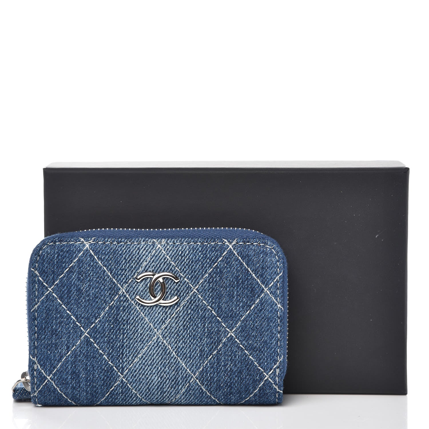 Chanel Denim Quilted Zip Coin Purse Blue 9 of 9