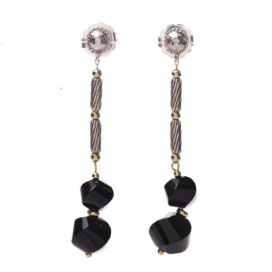 David Yurman Sterling Silver 18K Yellow Gold Black Onyx Dangle Twist Earrings 1 of 3