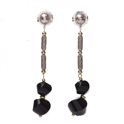 David Yurman Sterling Silver 18K Yellow Gold Black Onyx Dangle Twist Earrings 1 of 3