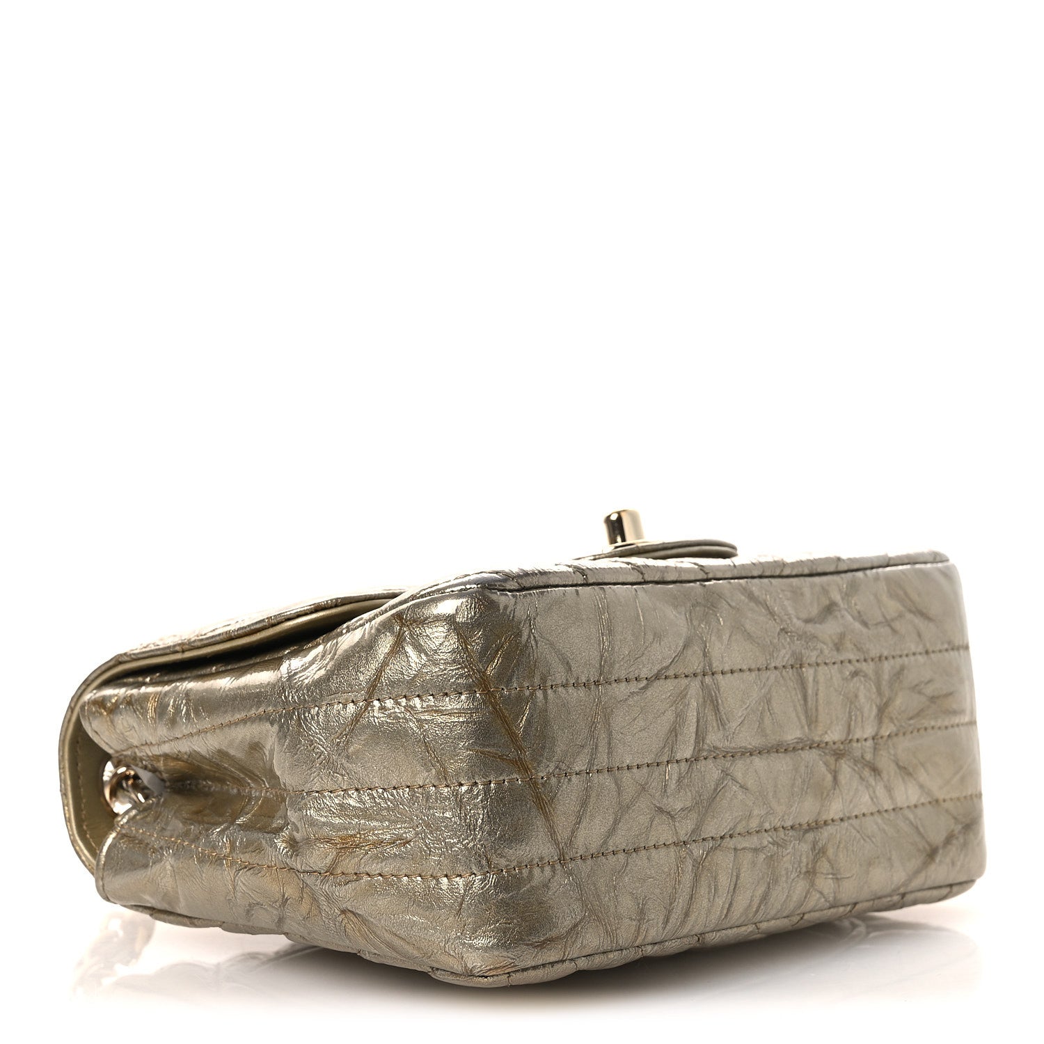 Chanel Metallic Crumpled Calfskin Chevron Quilted Mini Square Flap Gold 3 of 12