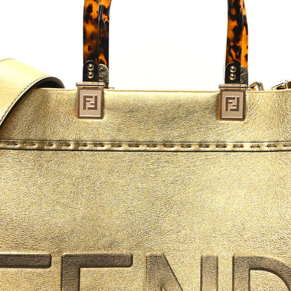 Fendi Vitello Catalan Mirror Plexiglass Logo Embossed Medium Fendi Sunshine Shopper Tote Gold 8 of 12