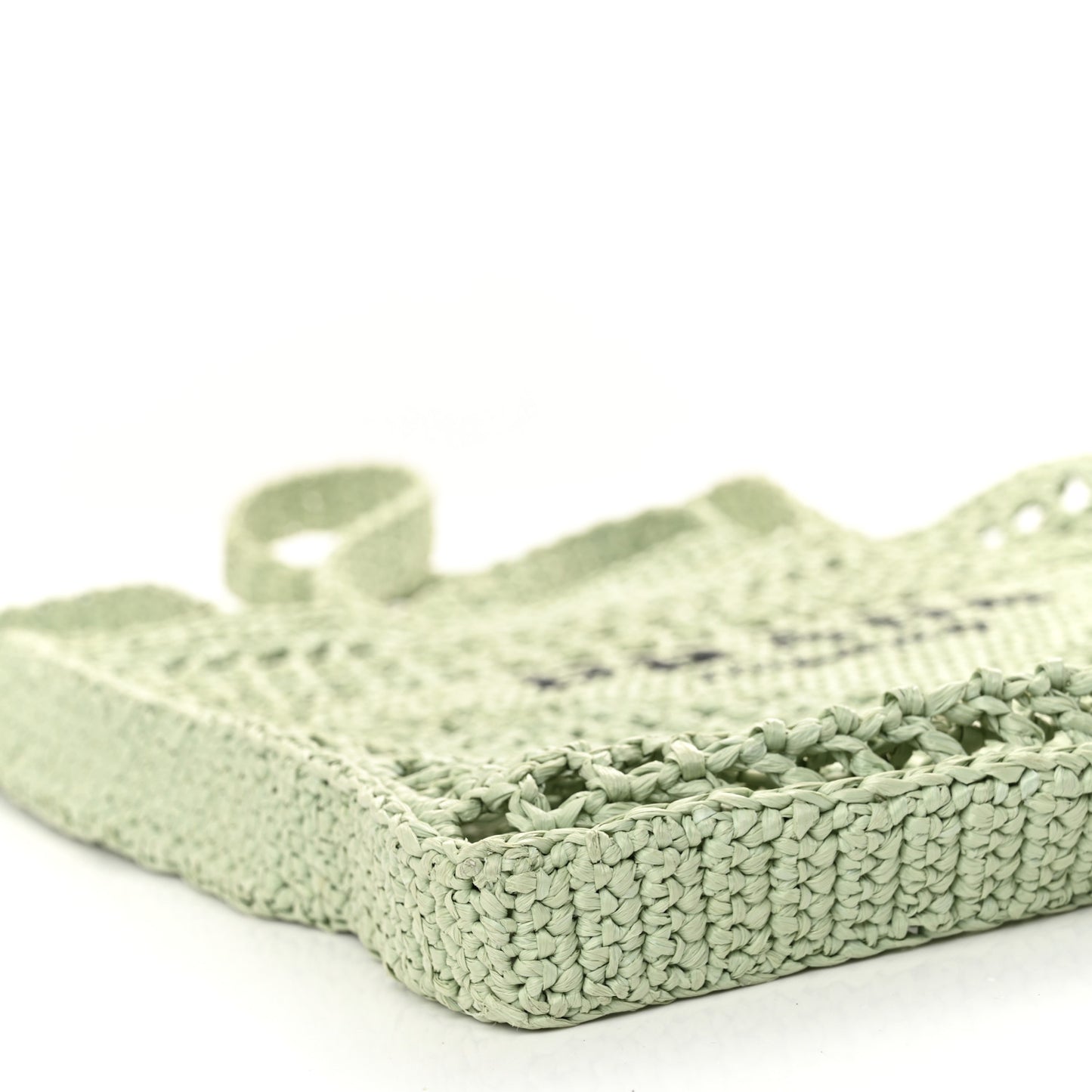 Yarn Raffia Effect Crochet Logo Embroidered Tote Bag Acqua