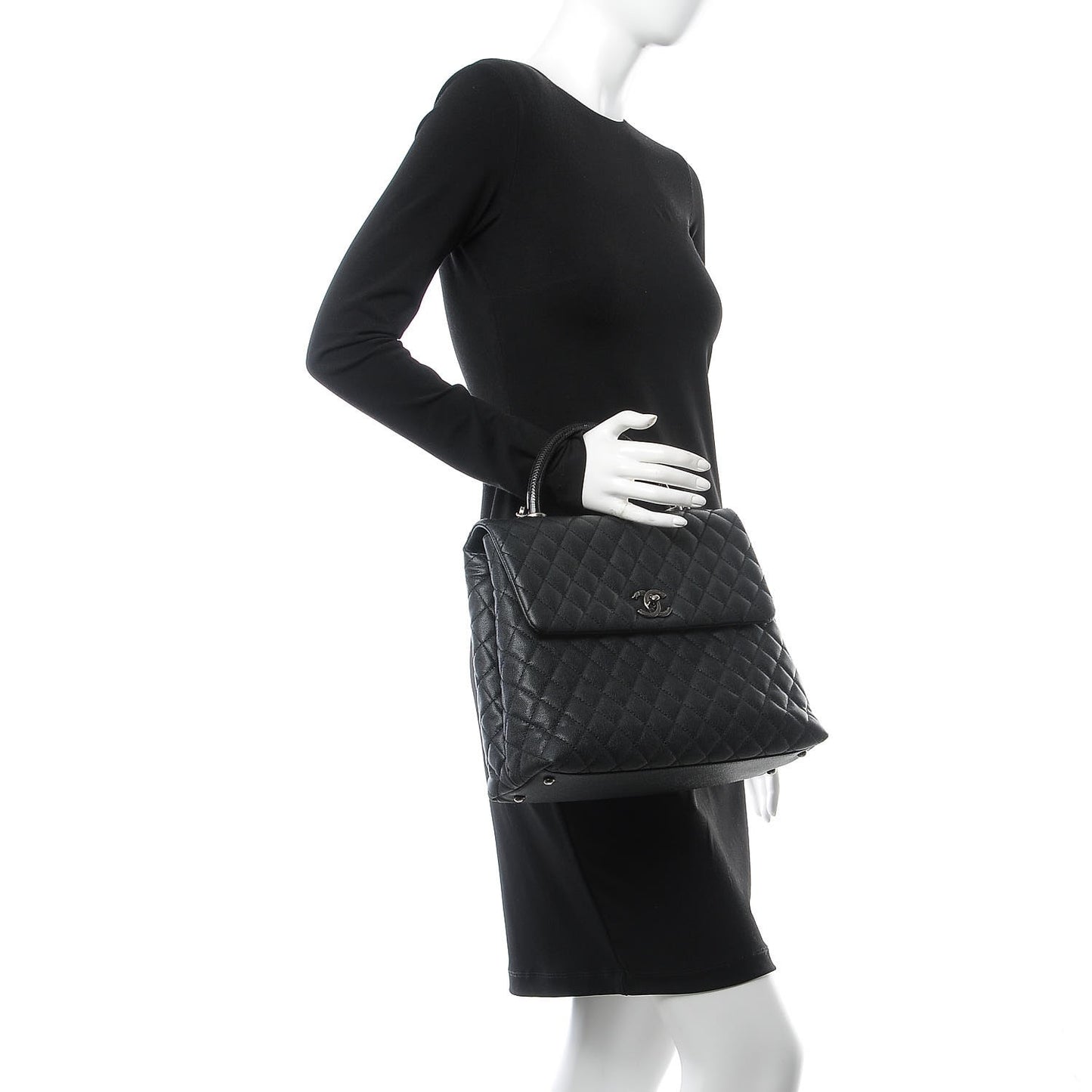 Caviar Lizard Quilted Large Coco Handle Flap Black