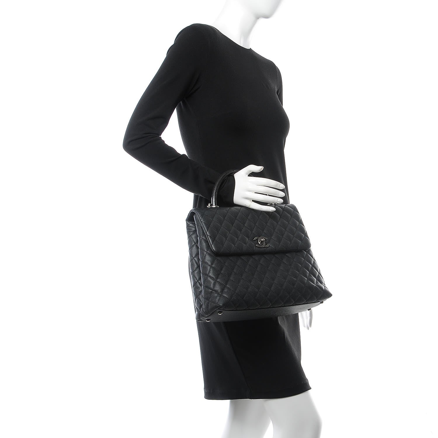 Chanel Caviar Lizard Quilted Large Coco Handle Flap Black 14 of 14