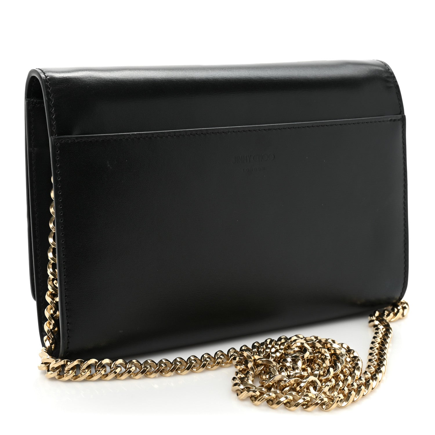 Jimmy Choo Calfskin Varenne Crystal Bar Avenue Chain Clutch Black 3 of 11