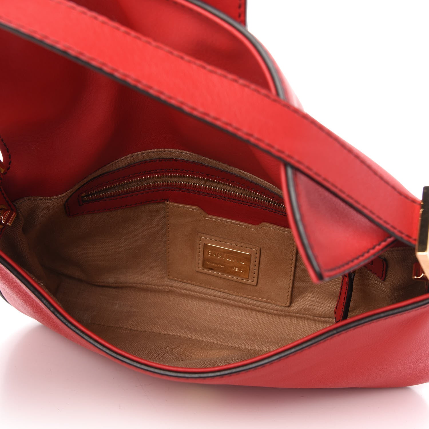 Fendi Vitello Flamingo Enamel Interchangeable Strap Baguette Red 5 of 9
