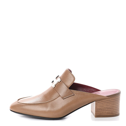 Hermes Goatskin Paradis Mules 37.5 Taupe 1 of 7