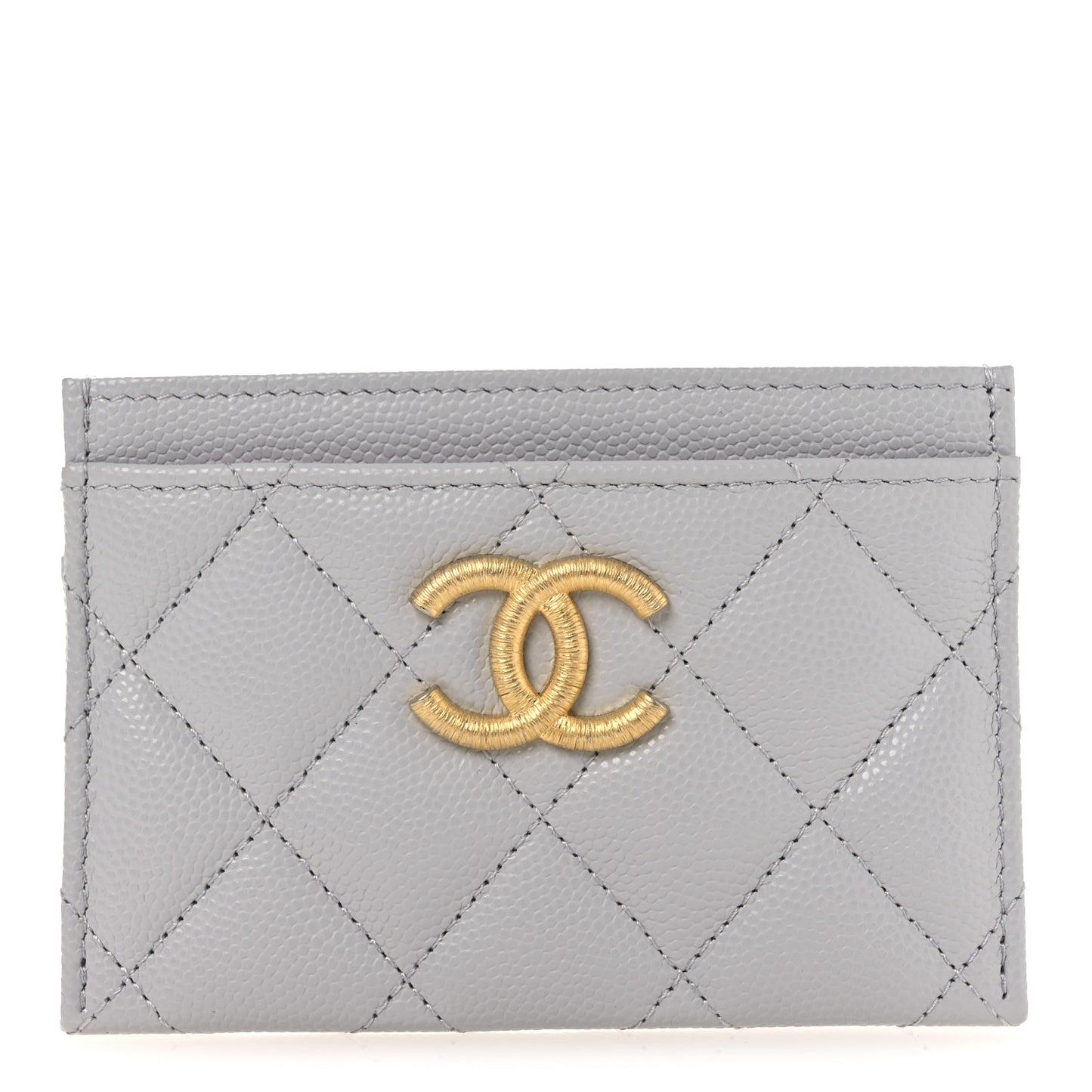 Caviar Quilted Textured CC Card Holder Grey