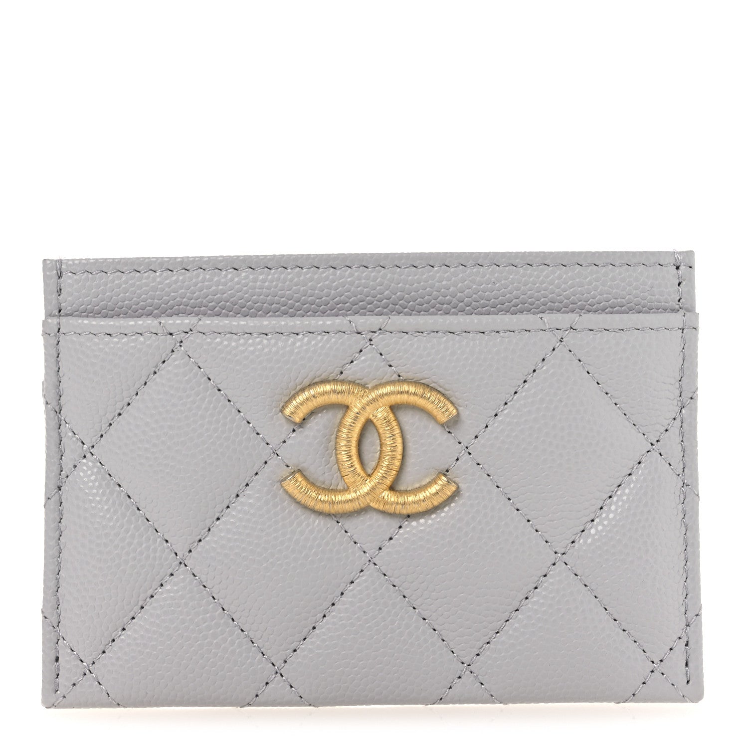 Chanel Caviar Quilted Textured CC Card Holder Grey 1 of 8