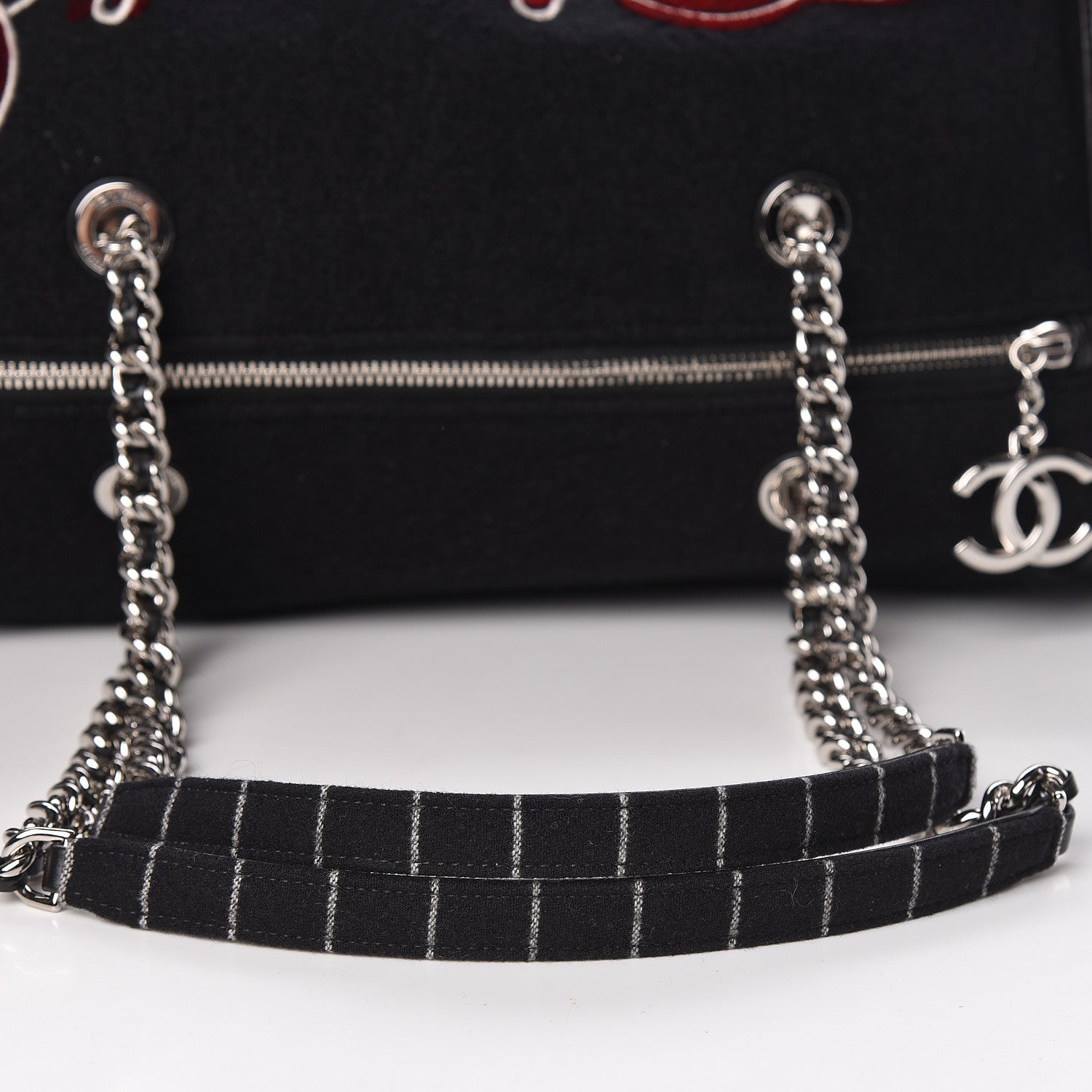 Chanel Wool Calfskin Embroidered Paris Hamburg Bowling Bag Black 10 of 10