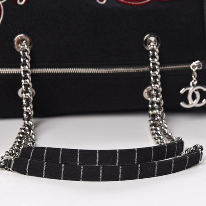 Chanel Wool Calfskin Embroidered Paris Hamburg Bowling Bag Black 10 of 10