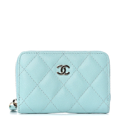 Chanel Caviar Quilted Zip Coin Purse Light Blue 2 of 16