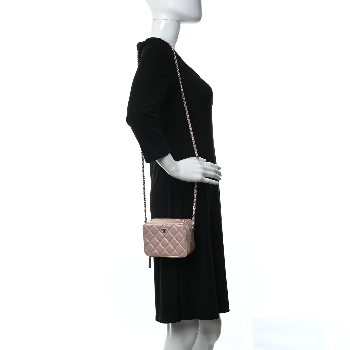 Iridescent Calfskin Quilted Camera Bag Pink
