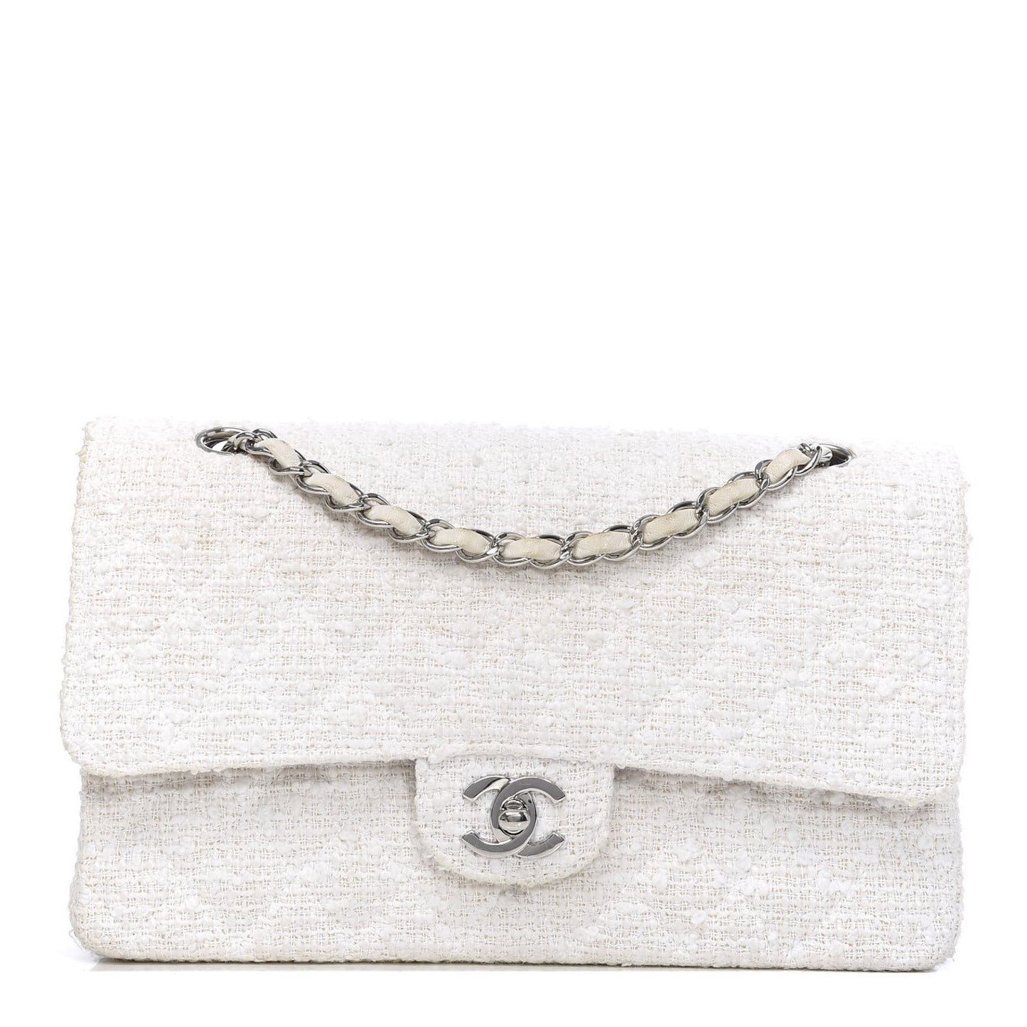 Tweed Medium Double Flap White