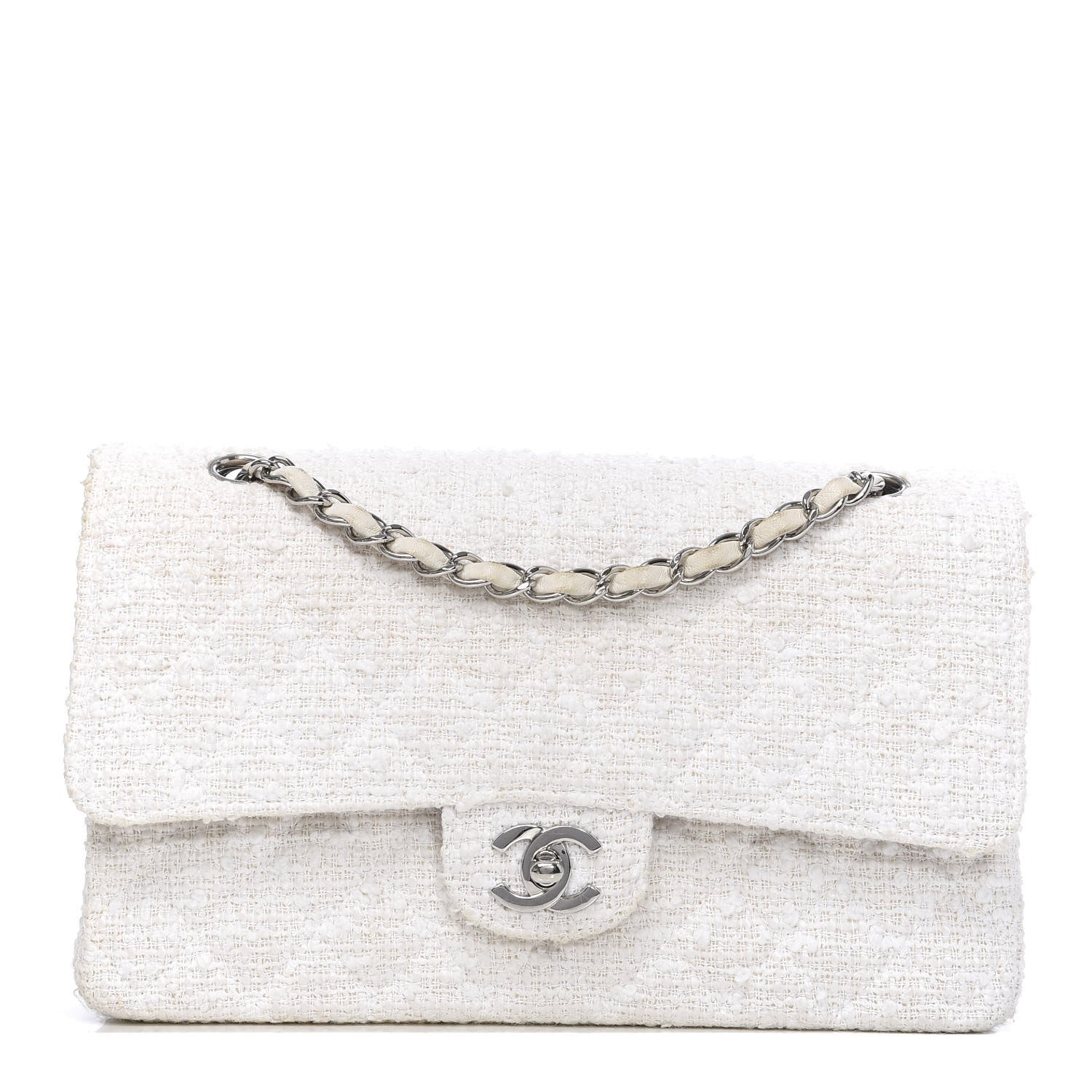 Chanel Tweed Medium Double Flap White 1 of 15