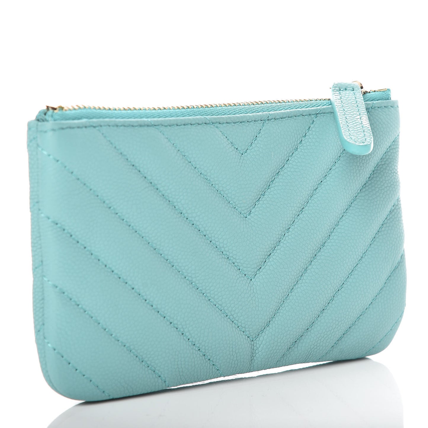Caviar Chevron Quilted Small Cosmetic Case Light Blue