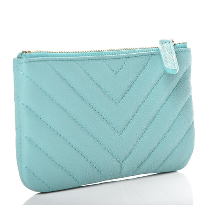 Chanel Caviar Chevron Quilted Small Cosmetic Case Light Blue 3 of 10