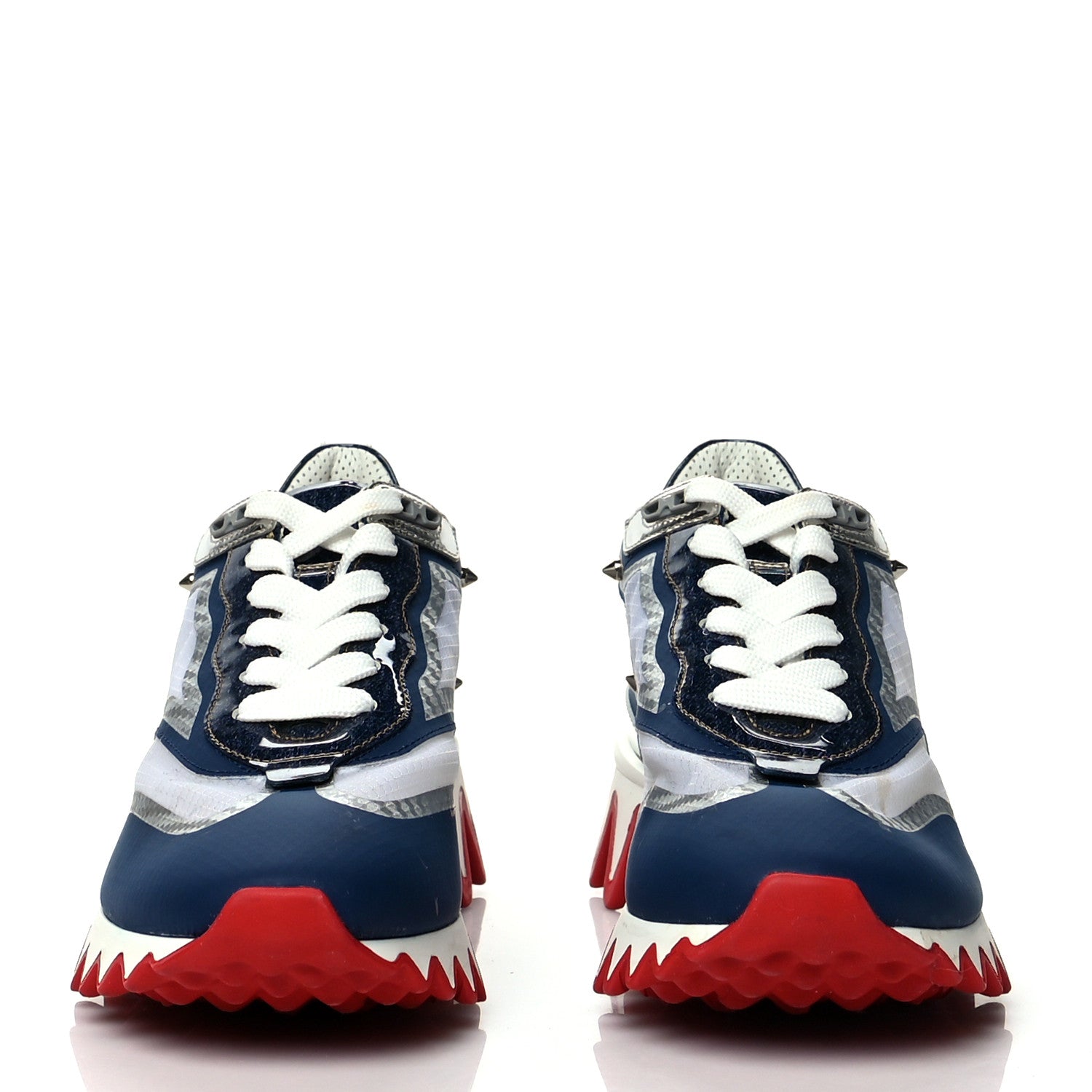 Christian Louboutin Patent Mesh Denim Rete Sharkina Flat Sneakers 38.5 Blue White 2 of 10
