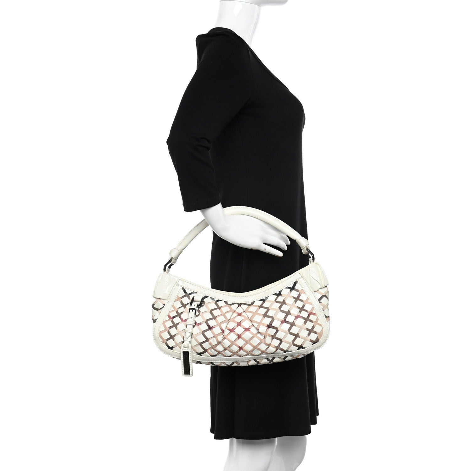 Burberry Patent Canvas Woven Nova Check Shoulder Bag White 2 of 15